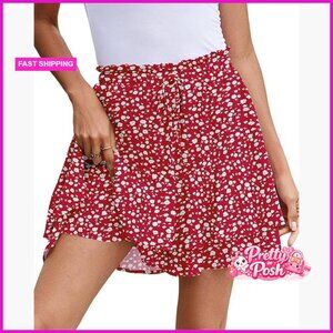 Polyester Chiffon Skort with Ruffle Hem and Drawstring Waist